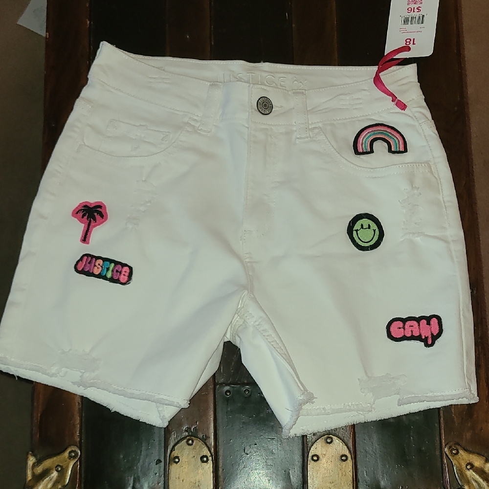 Justice White Embroidered Jean Shorts